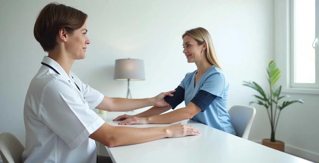 Demostración de la postura correcta para medir la tensión arterial