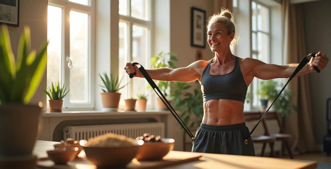 Ilustración de la resistencia anabólica muscular después de los 40 años