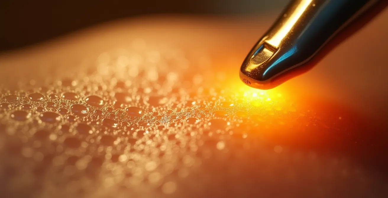 Detalle macro de piel durante tratamiento con tecnología láser